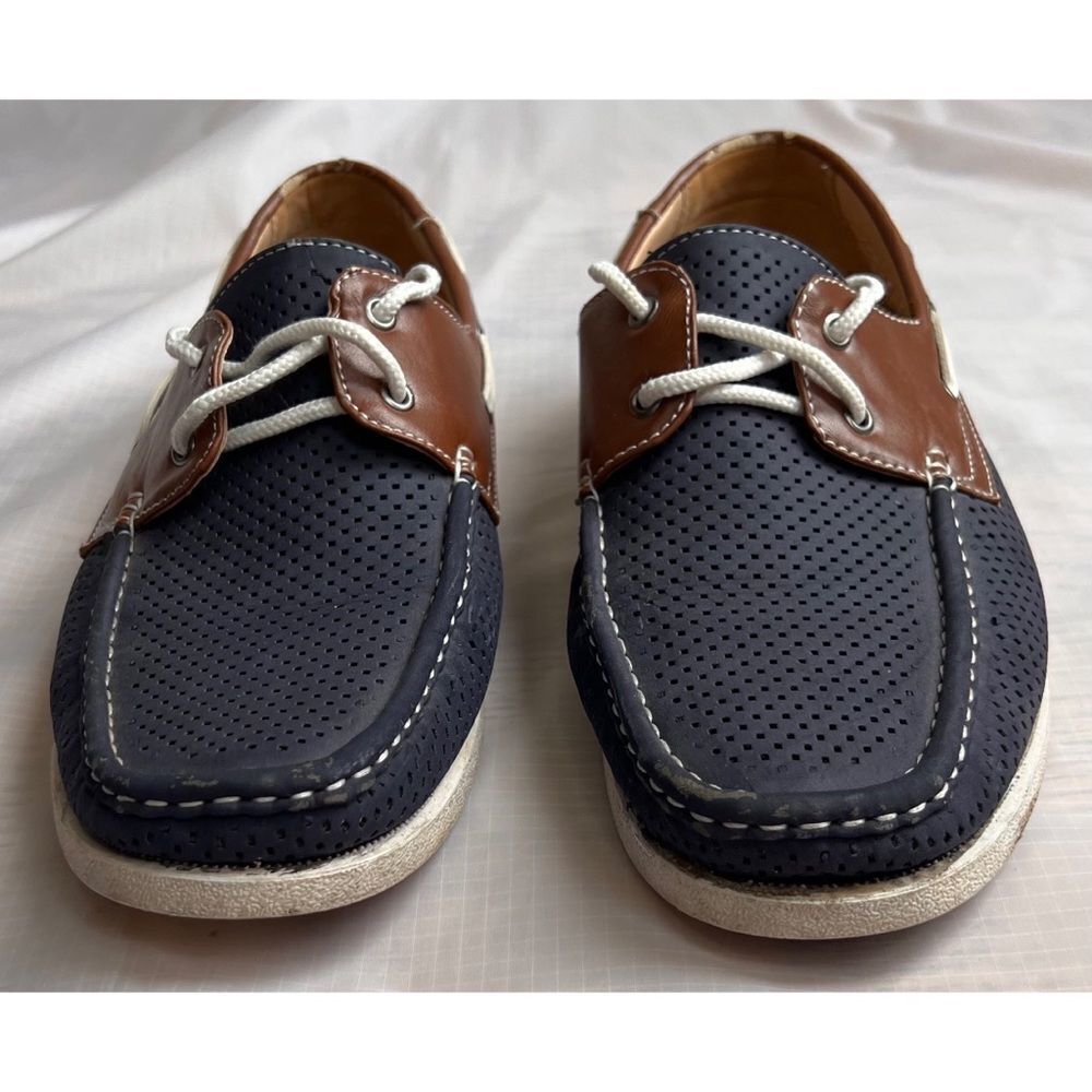 Amali Men’s Driving Moccasin Perforated Navy Brown Cushioned Foot Loafers Sz 10